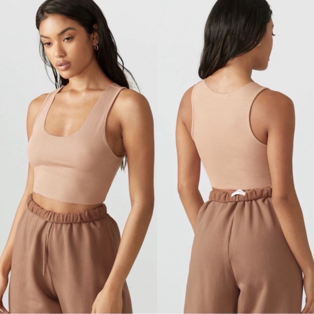 JOAH BROWN Raw Edge Rib Crop Tank Top